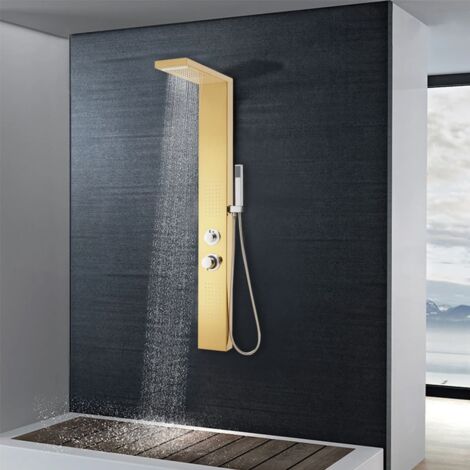 Maison Chic – Colonne de douche mécanique en acier inoxydable 201 doré – Finition miroir – 4 fonctions : pluie, cascade, jets de massage, douchette portable