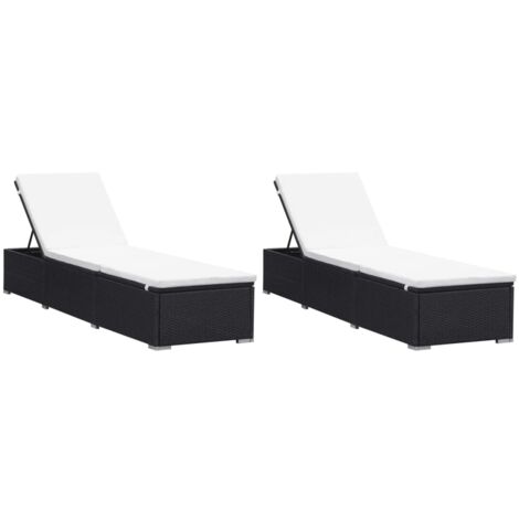 Lot de 2 Chaises longues  Bain de soleil Transat avec coussins Résine tressée Noir 74478 (1/5)