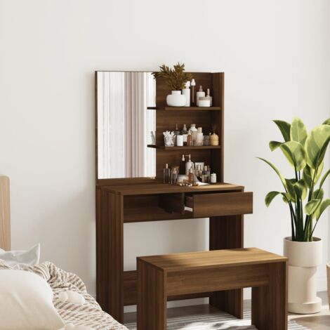 Maison Chic – Coiffeuse Scandinave avec miroir – Bois d'ingénierie chêne marron – Dimensions 74,5x40x141 cm – Espace de rangement optimisé