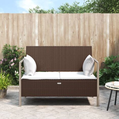Banc de jardin à 2 places Banc d'extérieur Banquette avec coussins Marron Résine tressée 50882 (1/5)