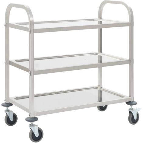 INLIFE Chariot de cuisine à 3 niveaux 96,5x55x90 cm Acier inoxydable (1/5)