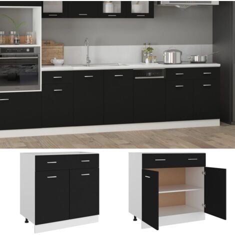 Armoire de plancher à tiroir  Armoire de cuisine Meuble bas de Cuisine Noir 80x46x81,5 cm Aggloméré 37655