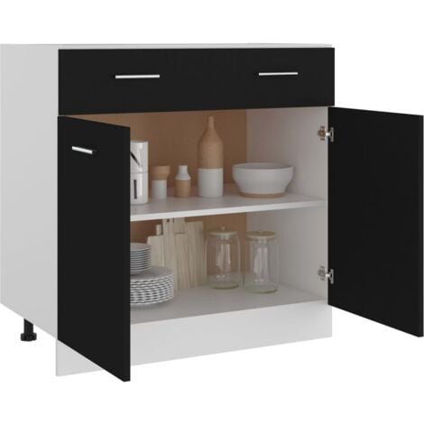 Armoire de plancher à tiroir  Armoire de cuisine Meuble bas de Cuisine Noir 80x46x81,5 cm Aggloméré 37655