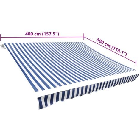 Toit d'auvent Toile - Toit de remplacement Store extérieur Bleu et blanc 4x3 m (Cadre non inclus)