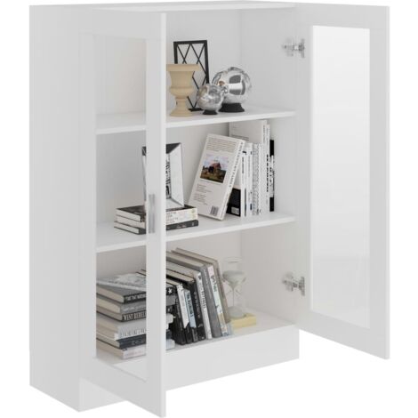 Maison Chic – Vitrine de rangement blanche 82,5x30,5x115 cm – Aggloméré avec 3 compartiments – Pour livres, DVD et objets décoratifs
