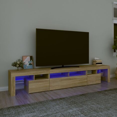 Meuble TV Banc TV Scandinave  Armoire TV avec lumières LED Chêne sonoma 29467 (1/5)