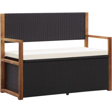 Banc de jardin Banc d'extérieur Banquette 110 cm Résine tressée et bois d'acacia Noir 95308 (1/5)