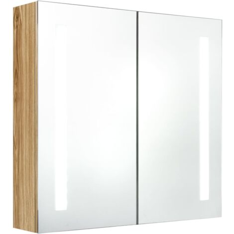 Meuble de salle de bain  Armoire de salle de bain à miroir LED Chêne 62x14x60 cm