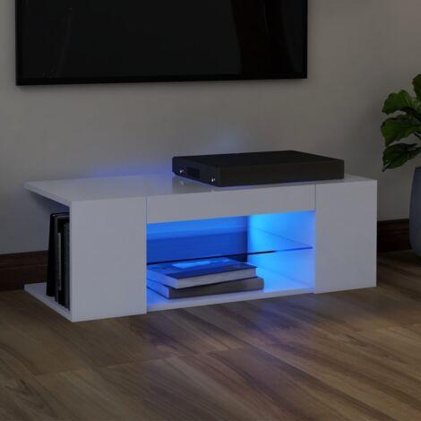 Meuble TV avec lumières LED Moderne - Meuble de rangement - Buffet Salon - Blanc 90x39x30 cm Chic-155624 (1/5)