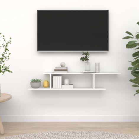 Étagère TV murale Étagères Murales Flottantes de Rangement Blanc 125x18x23 cm Aggloméré BRZH772275 MaisonChic (1/5)