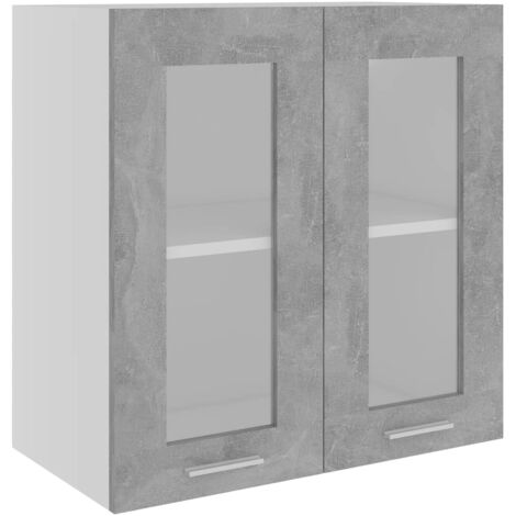 Armoire en verre suspendue  Armoire de cuisine Meuble haut Cuisine Gris béton 60x31x60 cm Aggloméré 60245