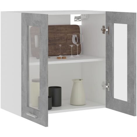 Armoire en verre suspendue  Armoire de cuisine Meuble haut Cuisine Gris béton 60x31x60 cm Aggloméré 60245