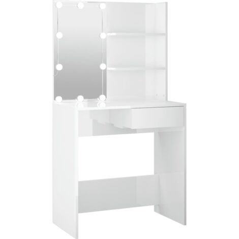 Coiffeuse avec LED Scandinave Table de maquillage Blanc brillant 74,5x40x141 cm 93467 (1/5)