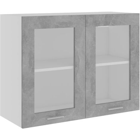 Armoire en verre suspendue  Armoire de cuisine Meuble haut Cuisine Gris béton 80x31x60 cm Aggloméré 43927