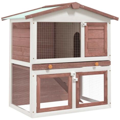 Clapier d'extérieur 3 portes Cage à Lapin Marron Bois