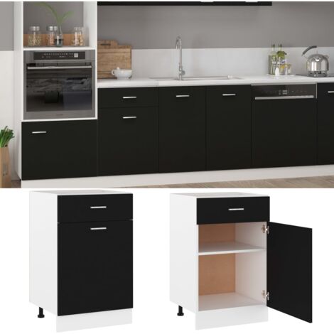 Armoire de plancher à tiroir  Armoire de cuisine Meuble bas de Cuisine Noir 50x46x81,5 cm Aggloméré 34593