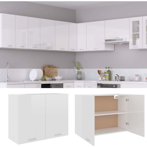 Armoire suspendue  Armoire de cuisine Meuble haut de Cuisine Blanc brillant 80x31x60 cm Aggloméré 25721