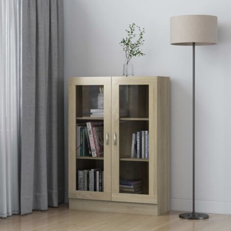 Maison Chic – Armoire à vitrine chêne sonoma 82,5x30,5x115 cm – 3 compartiments – Verre trempé – Meuble de rangement élégant (1/5)