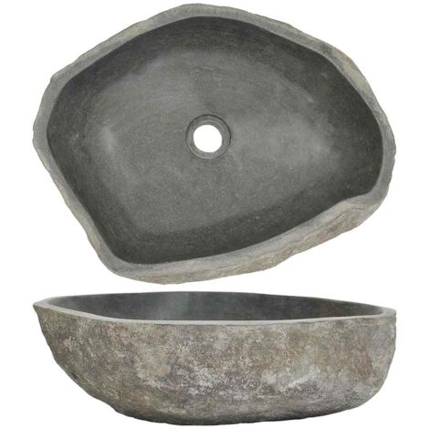 Maison Chic – Vasque à poser en pierre de rivière ovale 46-52 cm – Surface polie pour nettoyage facile – Élégance naturelle pour salle de bain
