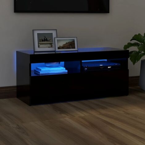 Meuble TV avec lumières LED Banc TV Armoire de rangement Noir 90x35x40 cm 70777 (1/5)
