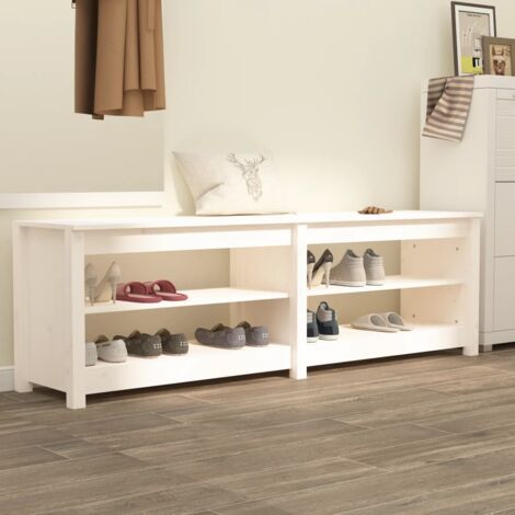 Meuble à Chaussures Banc à chaussures  Armoire à Chaussures Blanc 160x36,5x50 cm Bois de pin massif 59551