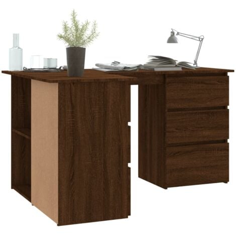 Bureau d'angle  Bureau informatique Table d'ordinateur Chêne marron 145x100x76 cm Bois d'ingénierie FR75975