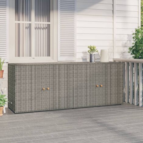 Maison Chic – Coffre de jardin gris 198x55,5x80 cm – Résine tressée résistante aux intempéries – Poignées en bois d'acacia massif – Cadre en acier enduit de poudre (1/4)