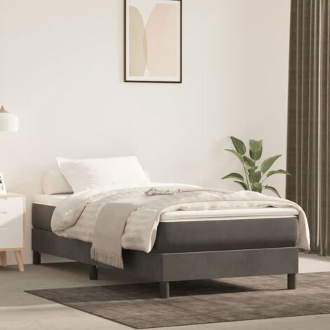 Sommier à ressorts de lit  Cadre à lattes pour Lit adulte Gris foncé 90x200 cm Velours FR89474 (1/5)
