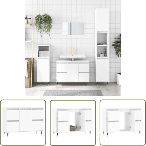 The Living Store Armoire de salle de bain blanc 80x33x60 cm bois d'ingénierie - Meuble De Salle De Bain - Armoire De Salle De Bain - Rangement Salle De Bain - Commode Salle De Bain - Design Industriel (1/5)