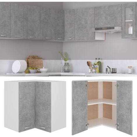Armoire d'angle suspendue  Armoire de cuisine Meuble haut Cuisine Gris béton 57x57x60 cm Aggloméré 97631