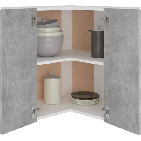 Armoire d'angle suspendue  Armoire de cuisine Meuble haut Cuisine Gris béton 57x57x60 cm Aggloméré 97631