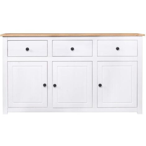 Buffet De Cuisine Buffet bas - Meuble de rangement - Blanc 135x40x80 cm Pin solide Gamme Panama