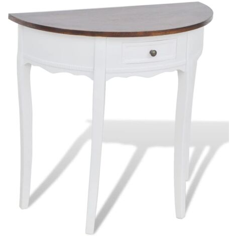 Table console Table d'entrée Bout de Canapé avec tiroir et dessus de table marron Demi-ronde 92556 (1/4)