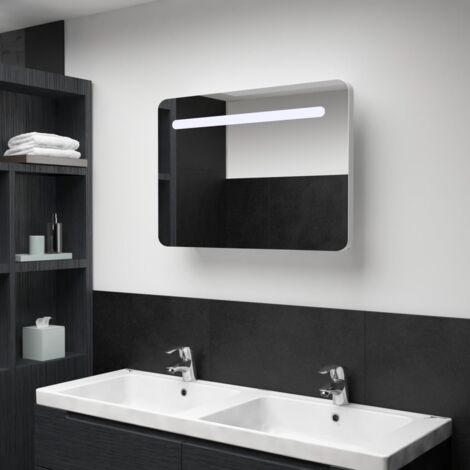 Meuble de salle de bain Armoire de salle de bain à miroir LED 80x9,5x55 cm (1/5)