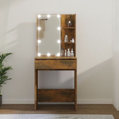 Coiffeuse avec LED Scandinave Table de maquillage Chêne fumé 60x40x140 cm 81726 (1/5)