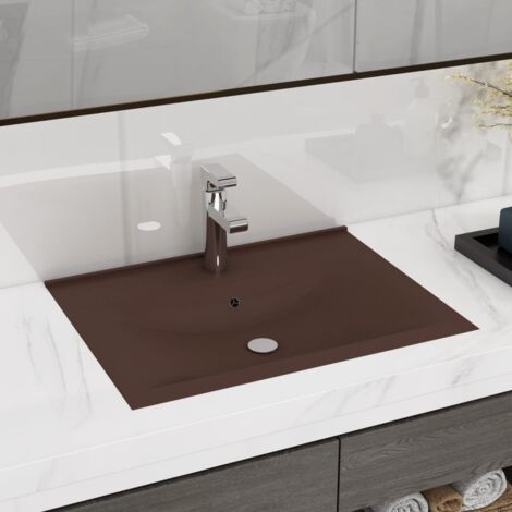 Lavabo à poser avec trou de robinet Lavabo Vasque salle de bain Marron foncé mat 60x46 cm Céramique (1/5)