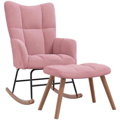 Chaise à bascule Fauteuil à bascule  Fauteuil de Relaxation avec repose-pied Rose Velours 13172 (1/5)