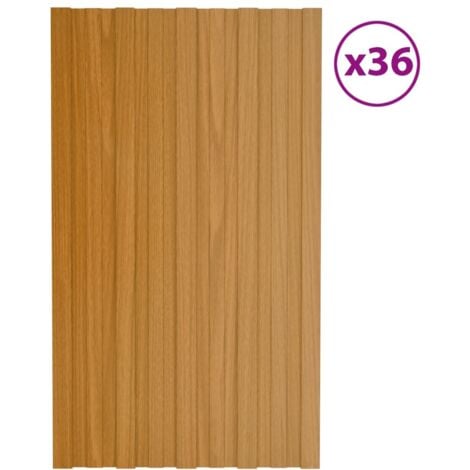 Lot de 36 Panneaux de toiture  Plaque Panneau et lame de bardage Acier galvanisé Bois clair 80x45 cm 64136