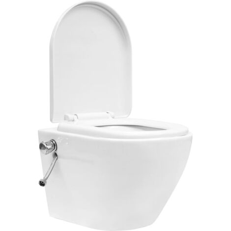 WC suspendu style Contemporain - Economie d'eau - Toilette murale sans bord à fonction de bidet Céramique Blanc Chic-559836