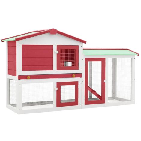 Clapier cage à lapins large d'extérieur Rouge et blanc 145x45x85 cm Bois (1/5)