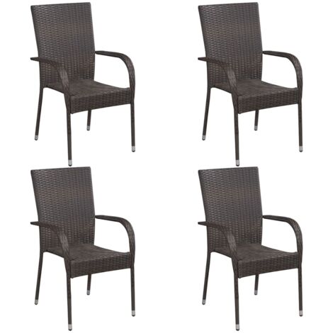 Lot de 4 Chaises de jardin empilables Chaises d'extérieur  Fauteuil de Jardin Résine tressée Marron 97469 (1/4)