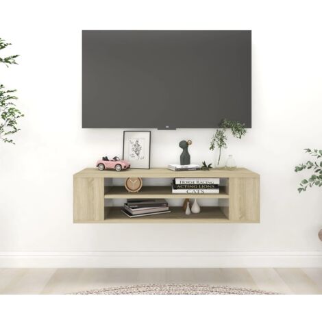 Meuble TV suspendu Banc TV Armoire de rangement Chêne sonoma 100x30x26,5 cm Aggloméré 20532 (1/5)