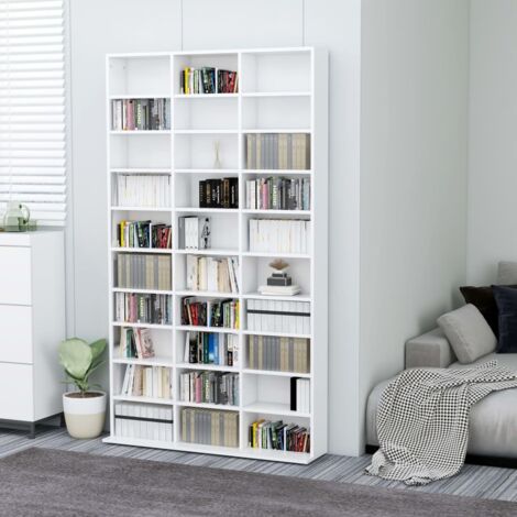 Maison Chic – Étagère de rangement CD/DVD 30 compartiments – Bois d'ingénierie blanc 102x16x177,5 cm – Assemblage requis