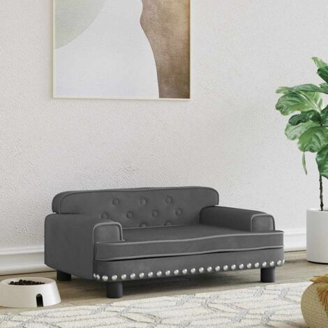 Maison Chic – Lit pour chien scandinave en velours gris foncé – Dimensions 70x45x30 cm – Rembourrage mousse épaisse – Cadre en bois de pin massif