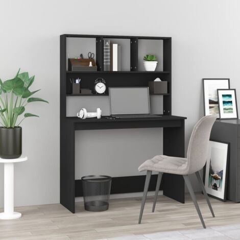 Bureau avec étagères  Bureau d'ordinateur Bureau informatique Noir 102x45x148 cm Bois d'ingénierie 45882