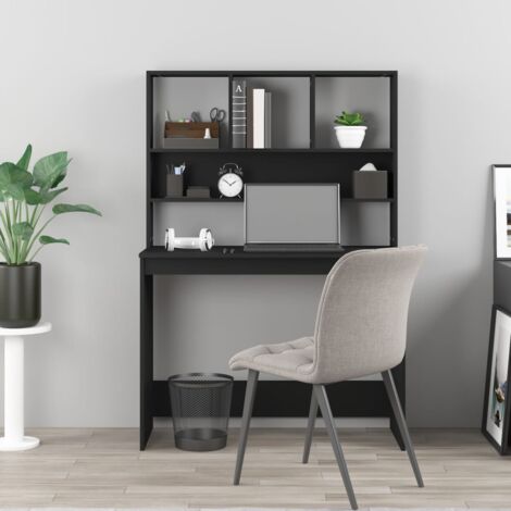 Bureau avec étagères  Bureau d'ordinateur Bureau informatique Noir 102x45x148 cm Bois d'ingénierie 45882
