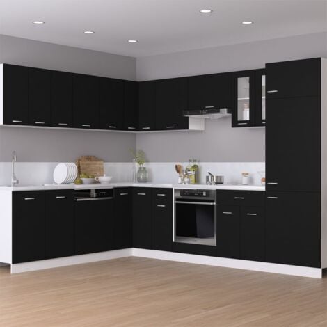 Armoire d'angle suspendue  Armoire de cuisine Meuble haut Cuisine Noir 57x57x60 cm Aggloméré 82489