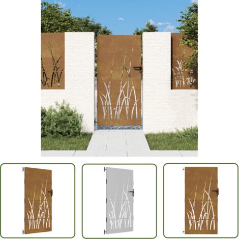 The Living Store Portail de jardin 85x175 cm acier corten conception d'herbe - Portail De Jardin - Porte De Jardin - Portillon - Acier Corten - Portail Métal