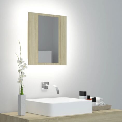 Meuble de salle de bain Armoire de salle de bain à miroir à LED Chêne sonoma 40x12x45cm (1/5)