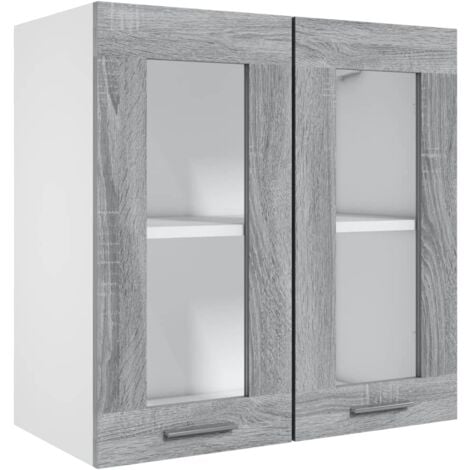 Armoire vitrée suspendue  Armoire de cuisine Meuble haut Cuisine Sonoma gris 60x31x60cm Bois ingénierie 14104